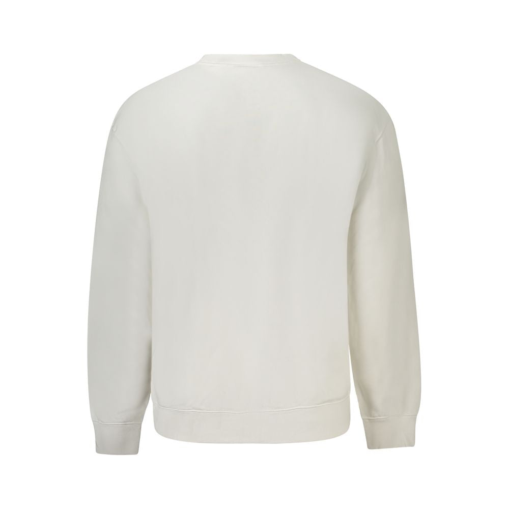 Back view of Calvin Klein White Cotton Men Sweater, showcasing crew neck and sustainable fabric blend for urban elegance.