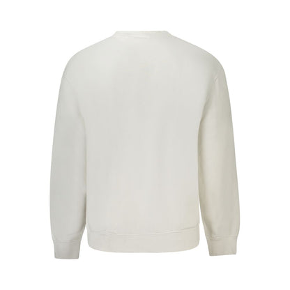 Back view of Calvin Klein White Cotton Men Sweater, showcasing crew neck and sustainable fabric blend for urban elegance.