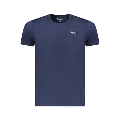 Pepe Jeans Blue Cotton Men T-Shirt with crew neck and print, eco-friendly fashion choice, front view.