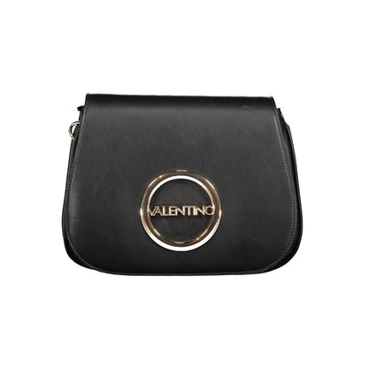 Mario Valentino Black Polyethylene Handbag with logo and adjustable strap, featuring 2 compartments and zip closure.