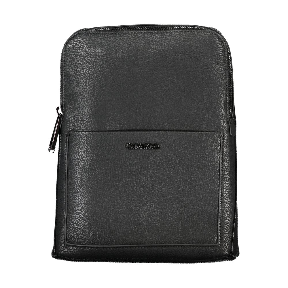 Calvin Klein Black Polyester Shoulder Bag with adjustable strap, external and internal pockets, zip closure, and logo detailing.