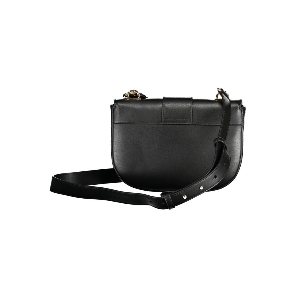 Tommy Hilfiger Black Polyethylene Handbag with adjustable strap and contrast details, featuring snap closure and logo.