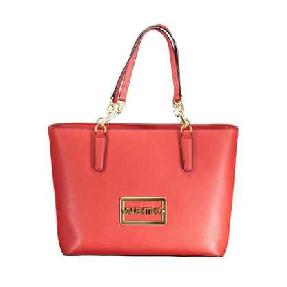 Mario Valentino Red Polyethylene Handbag with shoulder handles and adjustable strap, features logo and protective feet.