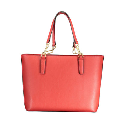 Mario Valentino Red Polyethylene Handbag with handles and adjustable strap, featuring internal pockets and zip closure.