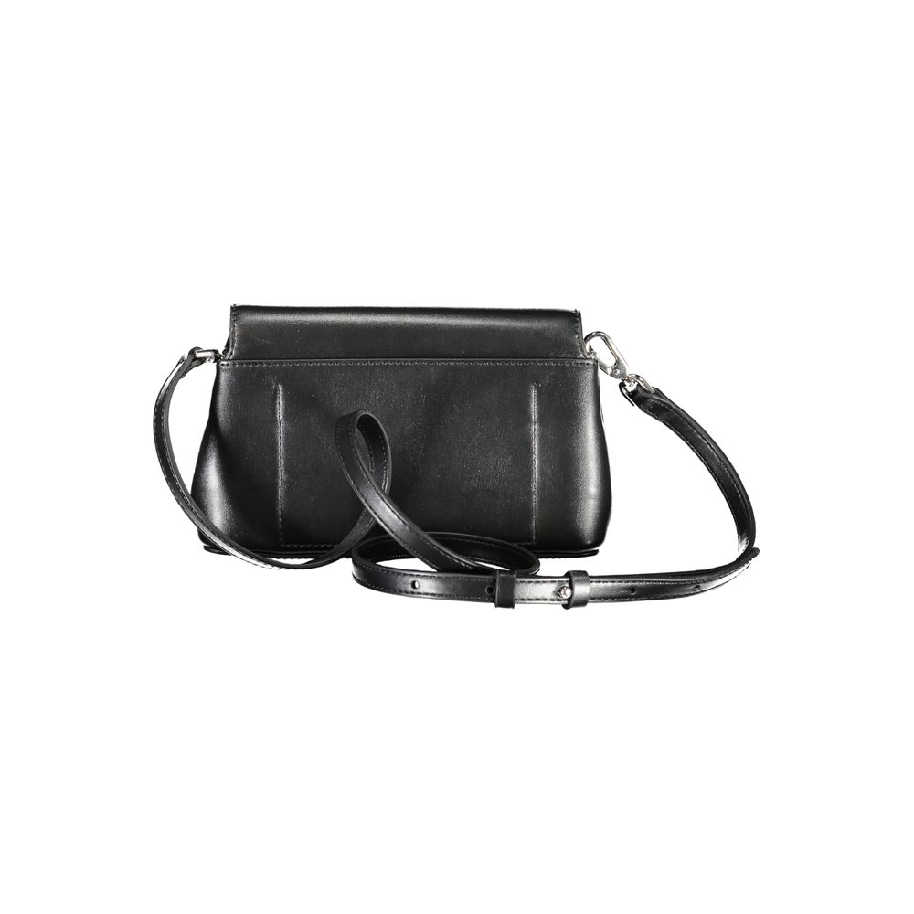 Calvin Klein Black Polyester Handbag with removable shoulder strap and snap closure, featuring a logo and 1 internal pocket.