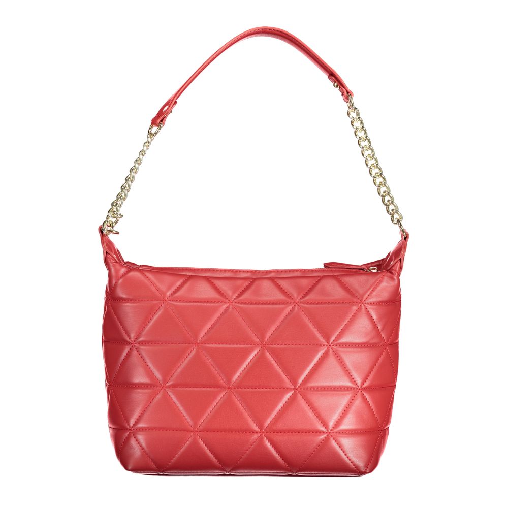 Mario Valentino Red Polyethylene Handbag with chain shoulder handle and zip closure.