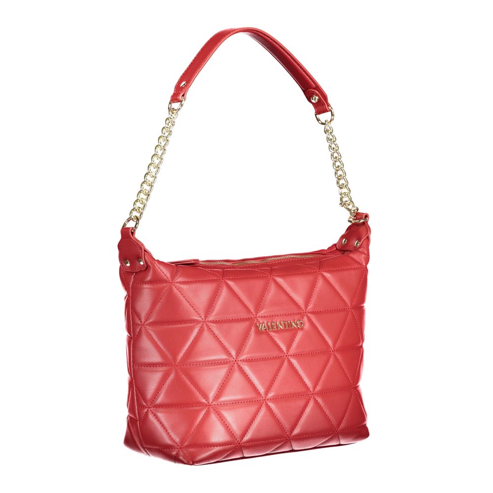 Mario Valentino Red Polyethylene Handbag with chain shoulder handle and logo detail.