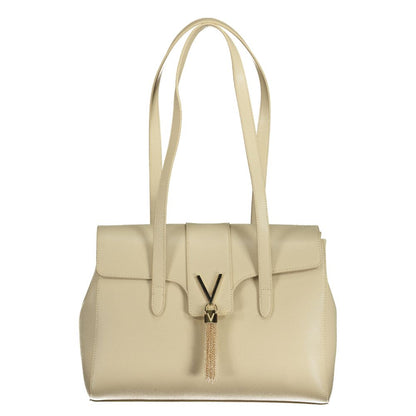 Mario Valentino Beige Polyethylene Handbag with shoulder handles, compartments, and logo design