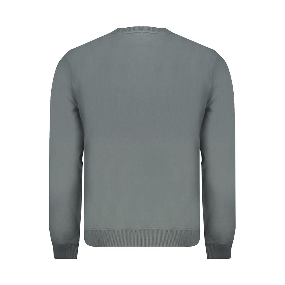 Back view of Napapijri Green Cotton Men Sweater showcasing long sleeves and crew neck design.
