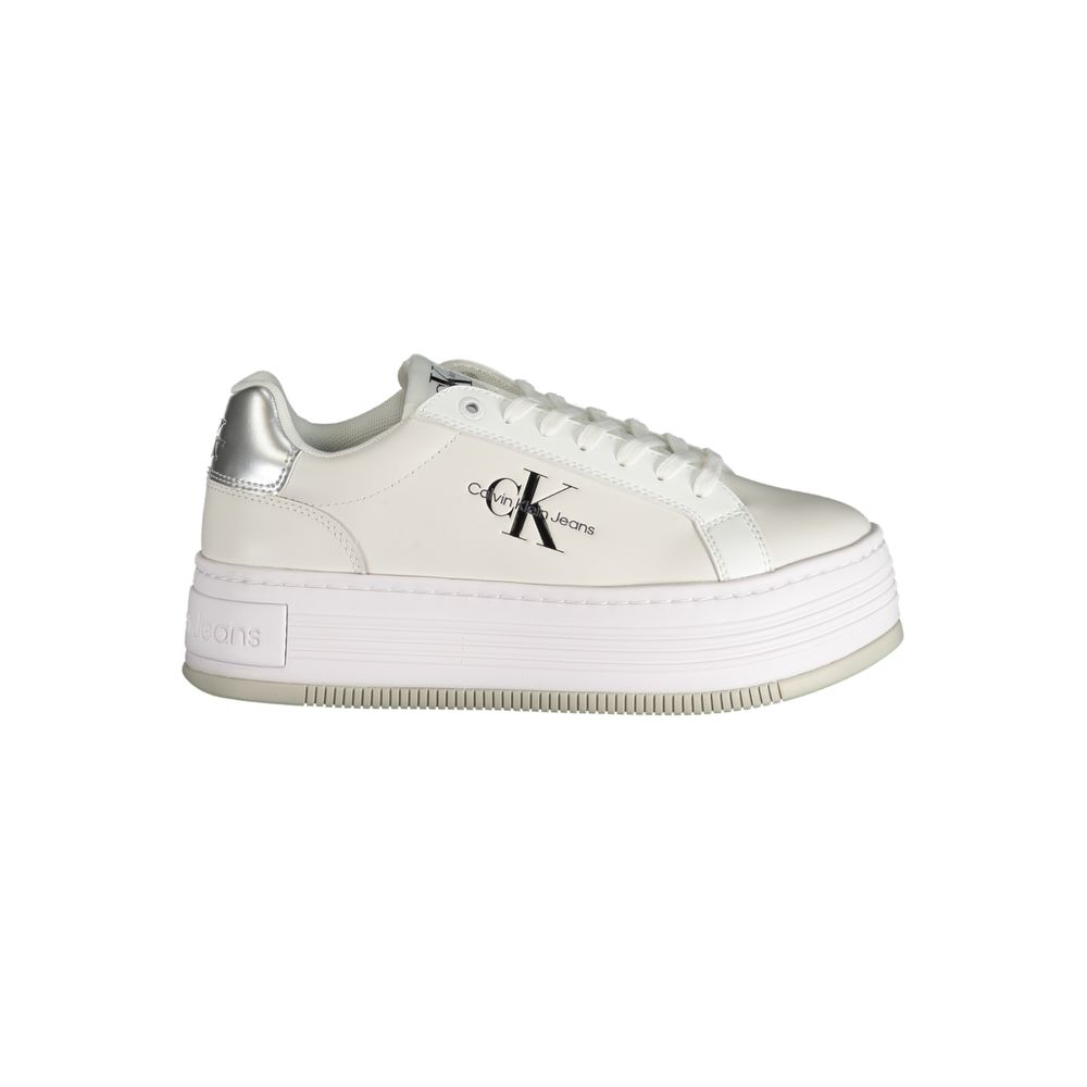 Calvin Klein White Polyester Sneaker with contrast details, 5 cm wedge, logo and print, ideal sports footwear with laces.