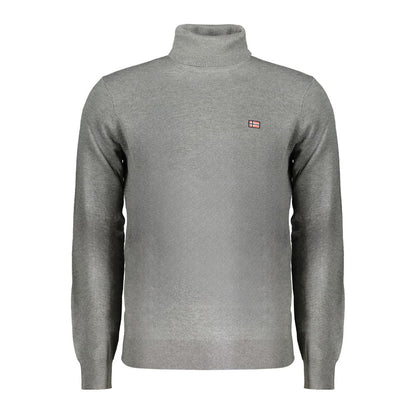 Norway 1963 Gray Polyester Sweater with turtleneck, long sleeves, and embroidered logo on chest.