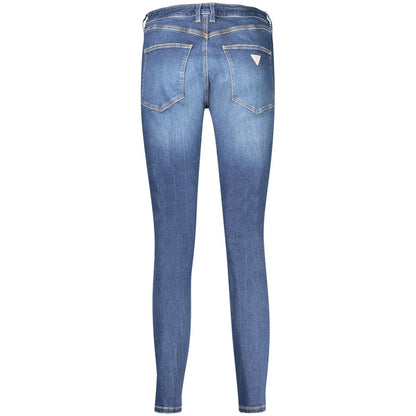 Guess Jeans Blue Cotton Women Jeans with high-rise waist and classic design, back view showcasing iconic logo and stylish fit.