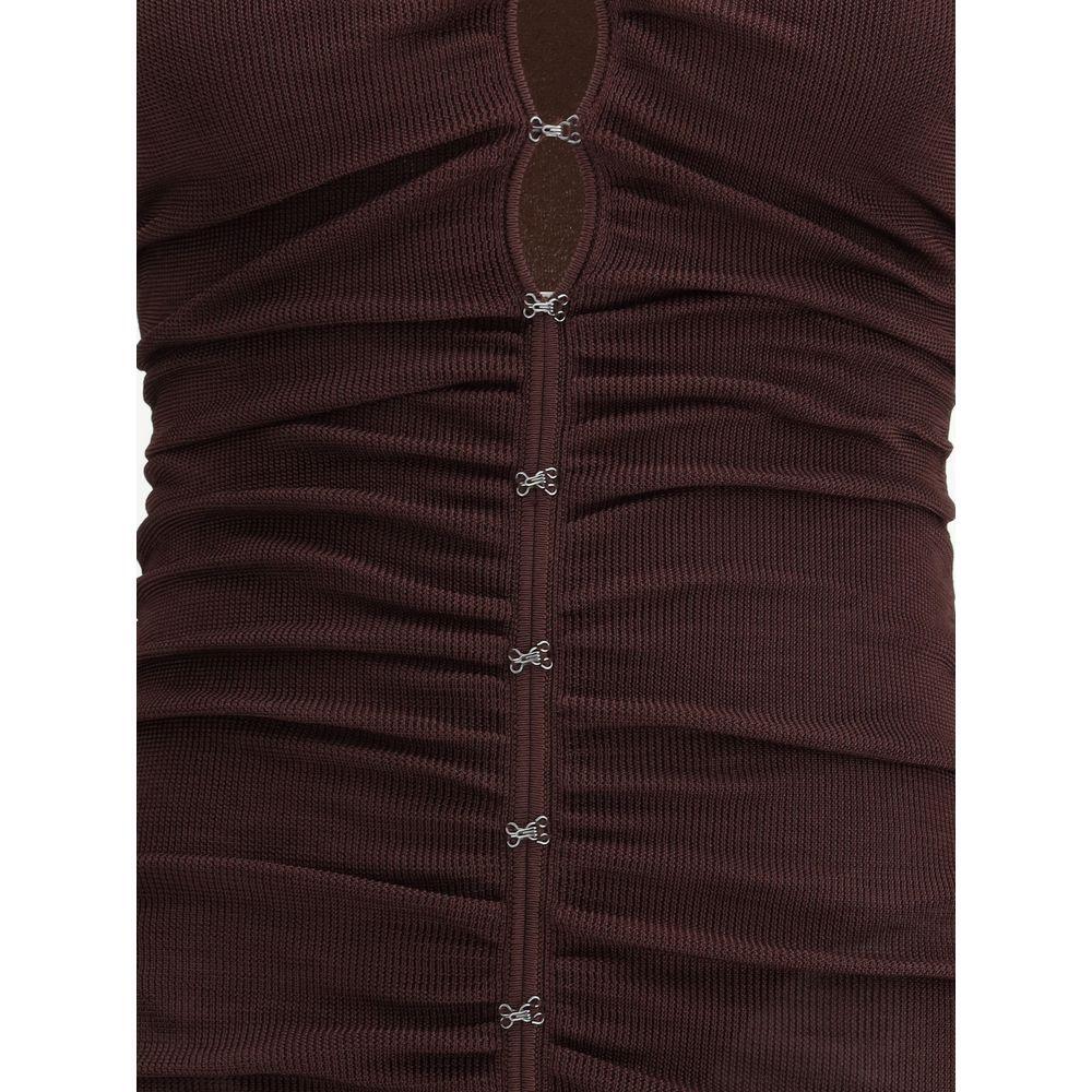 Self-Portrait Draped knit Dress SE-PF25098MBRBROWN-S