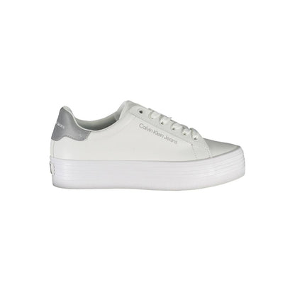 Calvin Klein White Polyester Sneaker with laces, contrasting details, logo print, made from 100% recycled polyester.