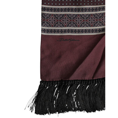 Dolce & Gabbana Maroon Dotted Silk Fringes Foulard Scarf