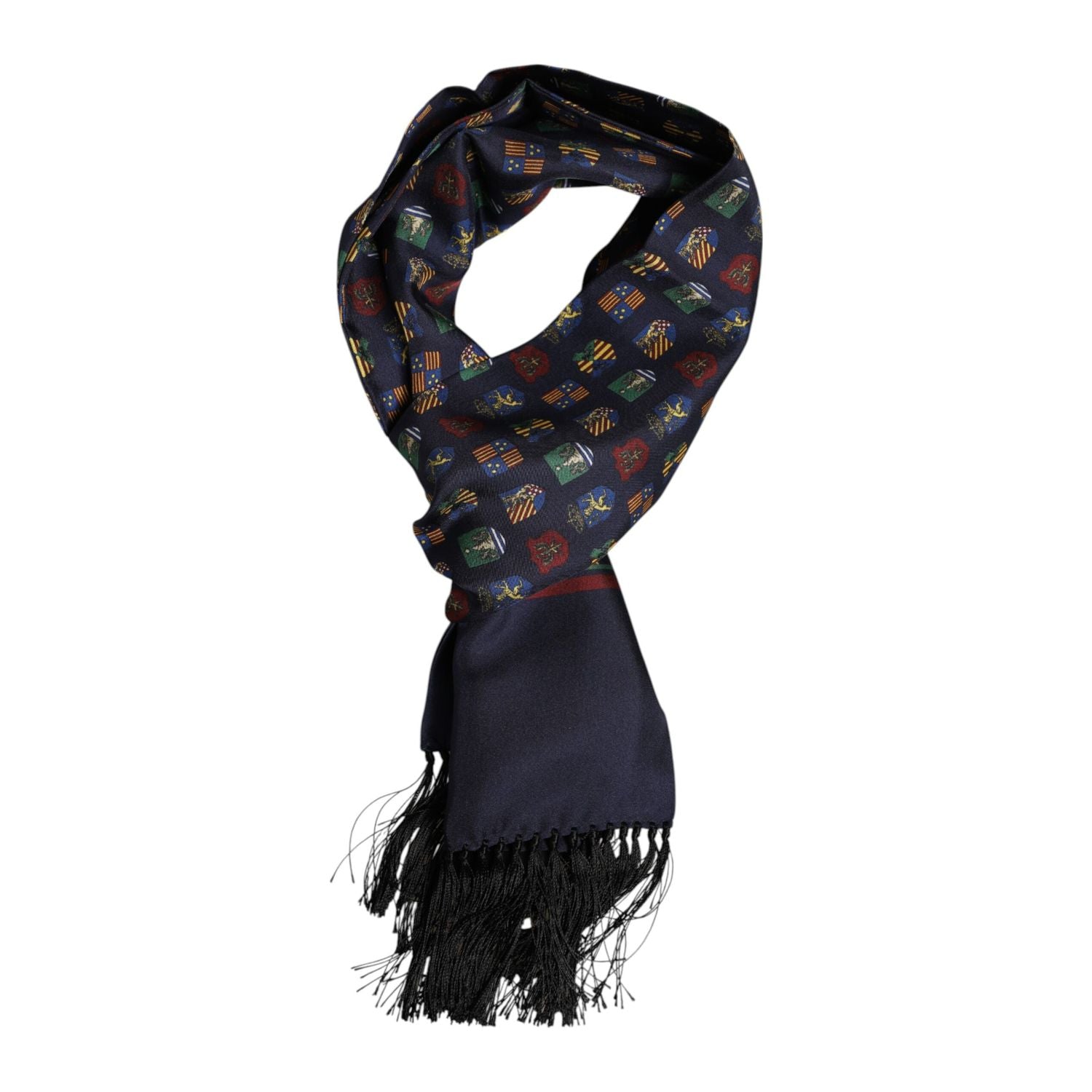 Dolce & Gabbana Blue Silk Printed Fringes Foulard Scarf