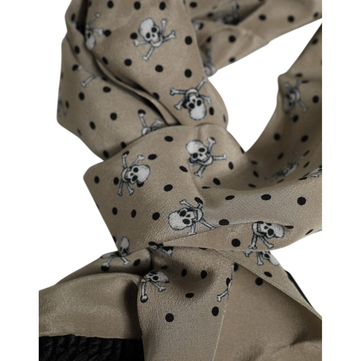 Dolce & Gabbana Gray Skulls Silk Fringes Men Foulard Scarf