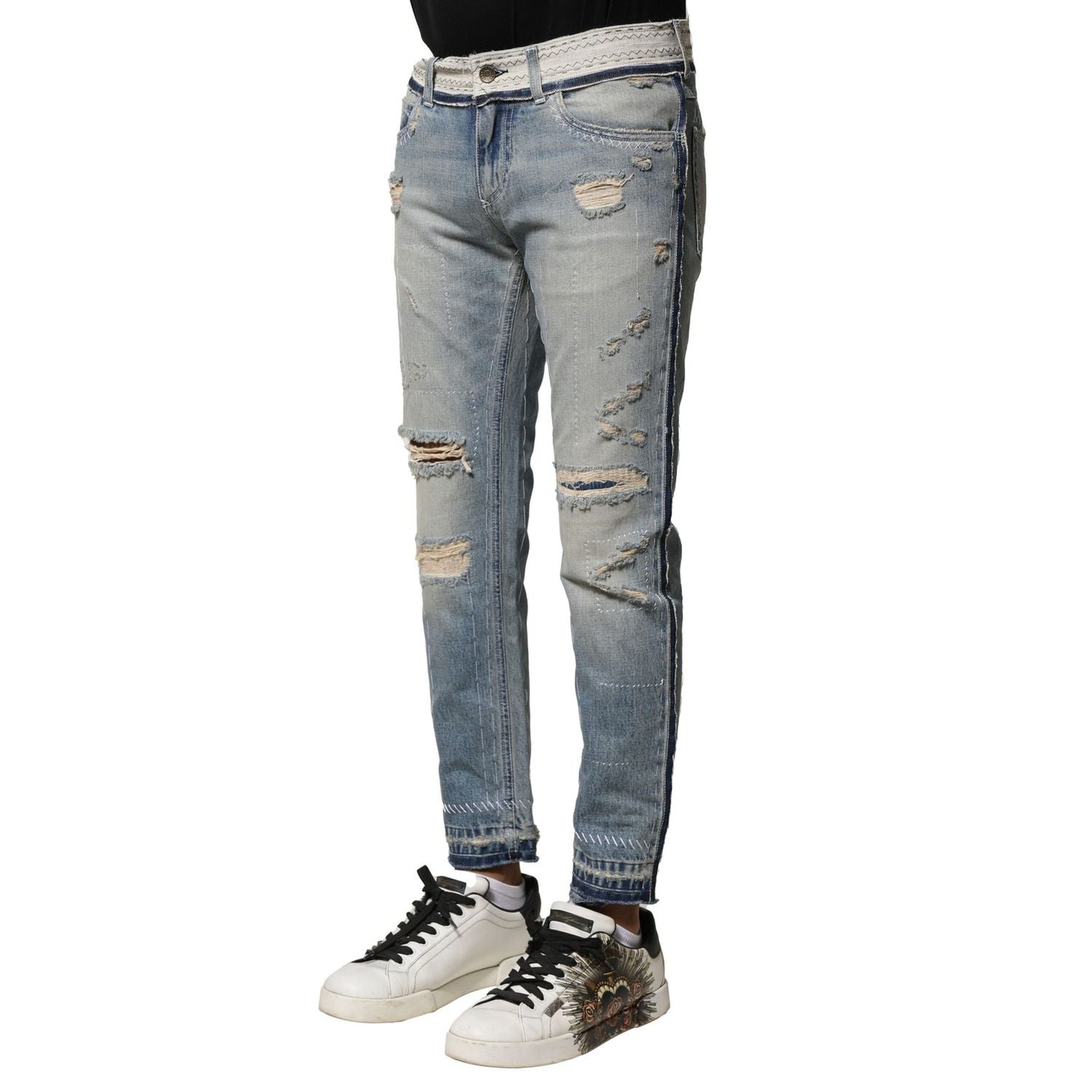 Dolce & Gabbana Light Blue Tattered Straight Men Denim Jeans