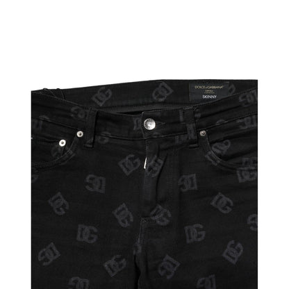 Dolce & Gabbana Black Cotton DG Logo Skinny Men Denim Jeans