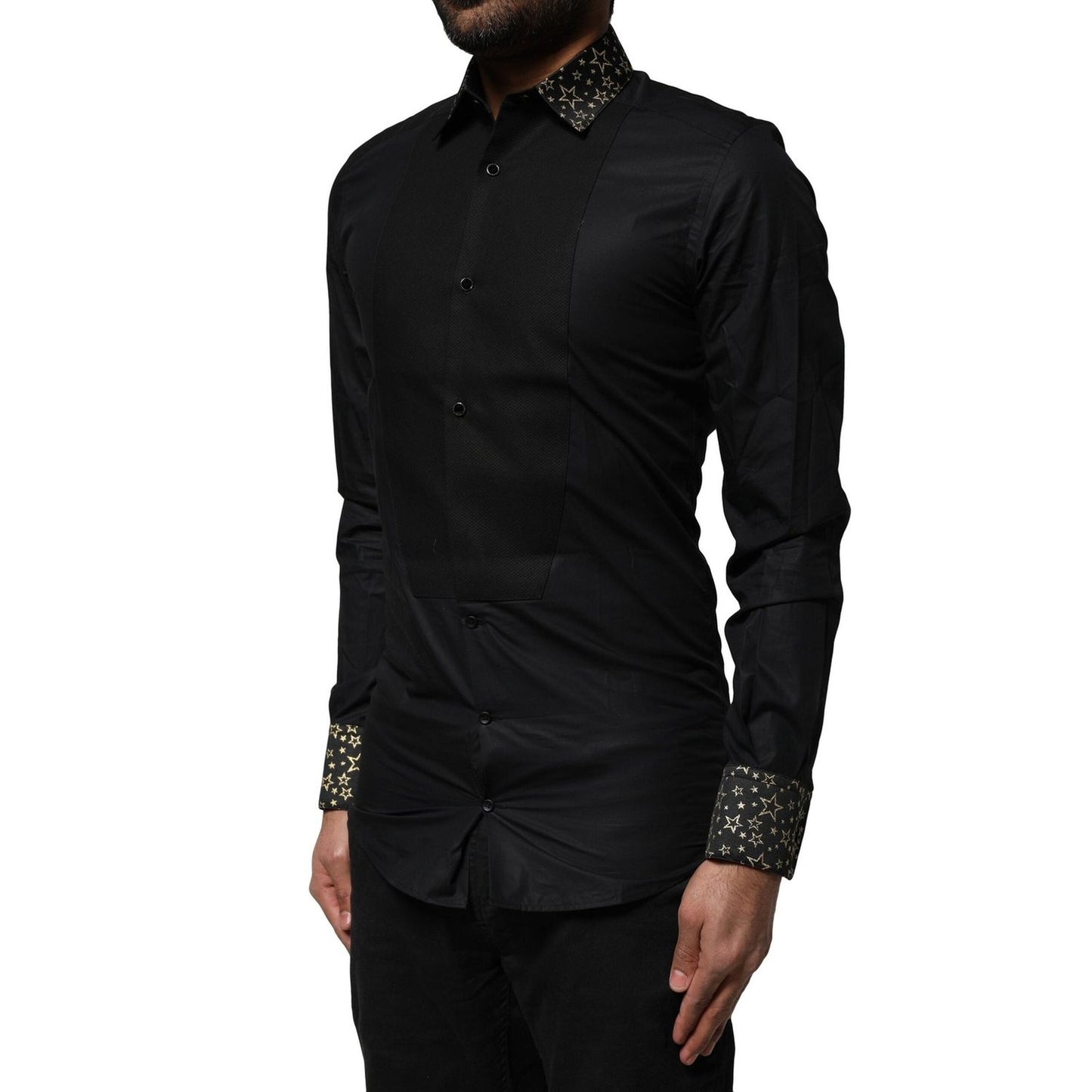 Dolce & Gabbana Black Cotton GOLD Long Sleeves Dress Shirt