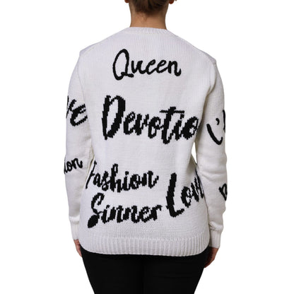 Dolce & Gabbana White Wool Knit Crew Neck Pullover Sweater