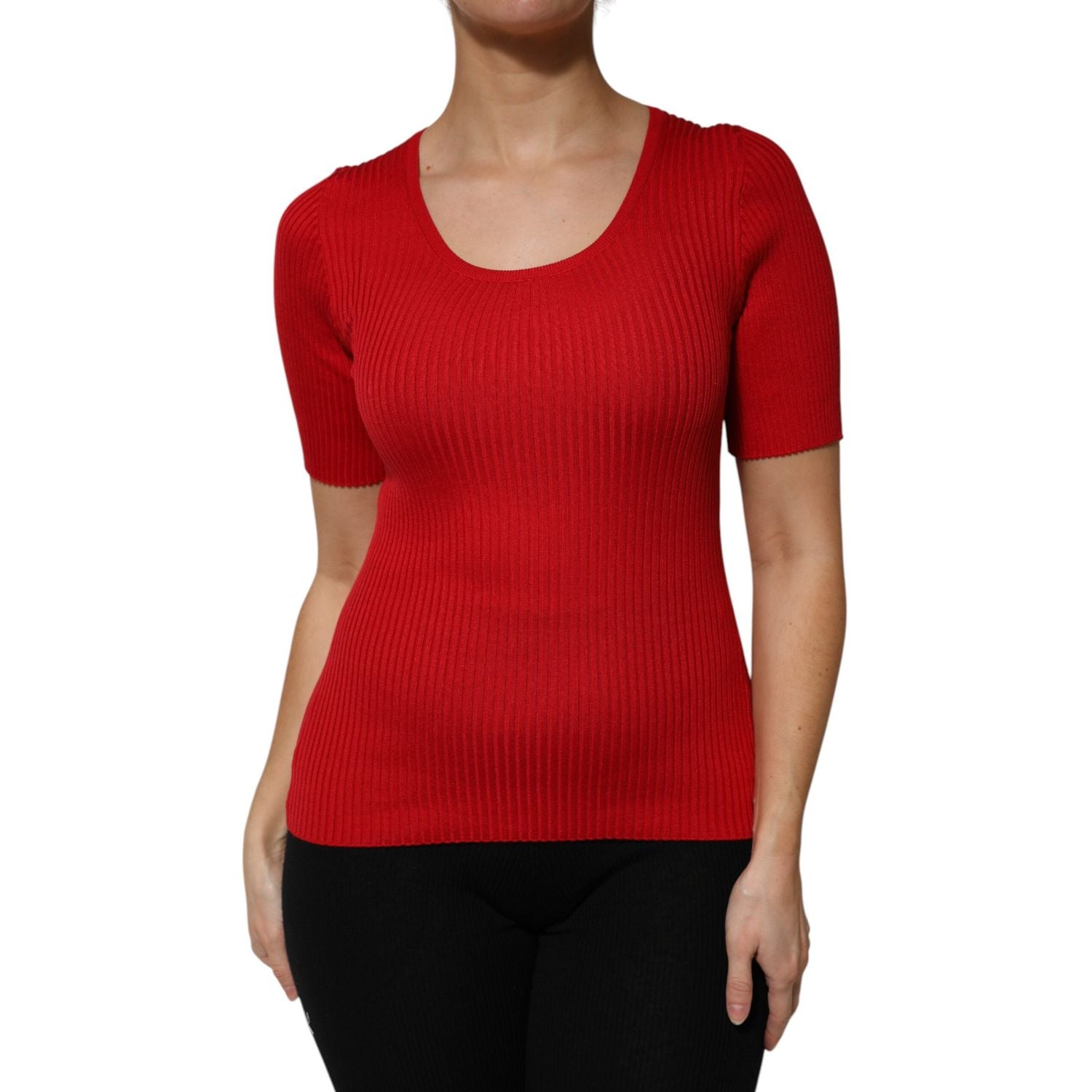 Dolce & Gabbana Red Round Neck Short Sleeves Pullover Top