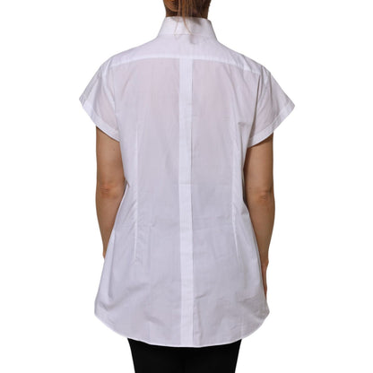 Dolce & Gabbana White Cotton Collared Short Sleeves Top