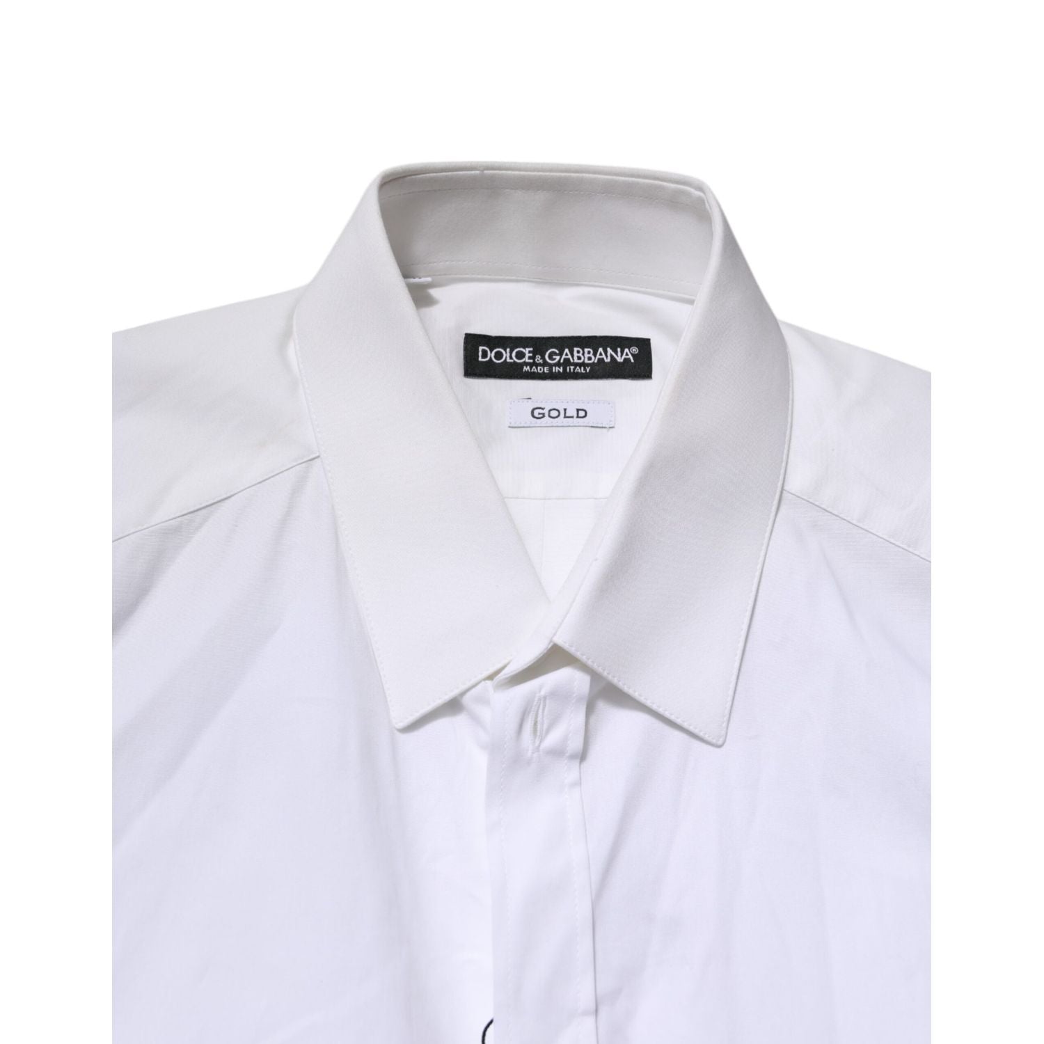 Dolce & Gabbana White GOLD Cotton Collared Dress Shirt Top