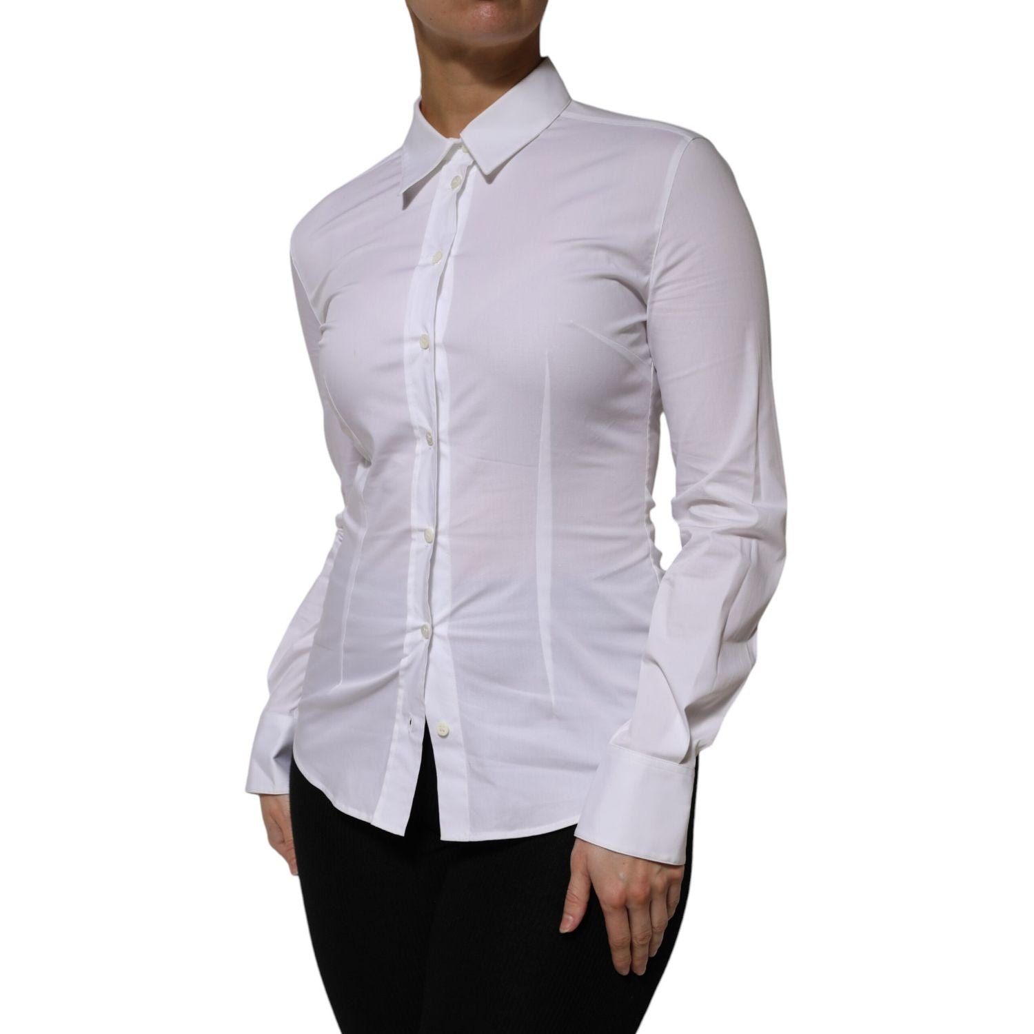 Dolce & Gabbana White Cotton Collared Long Sleeves Shirt Top