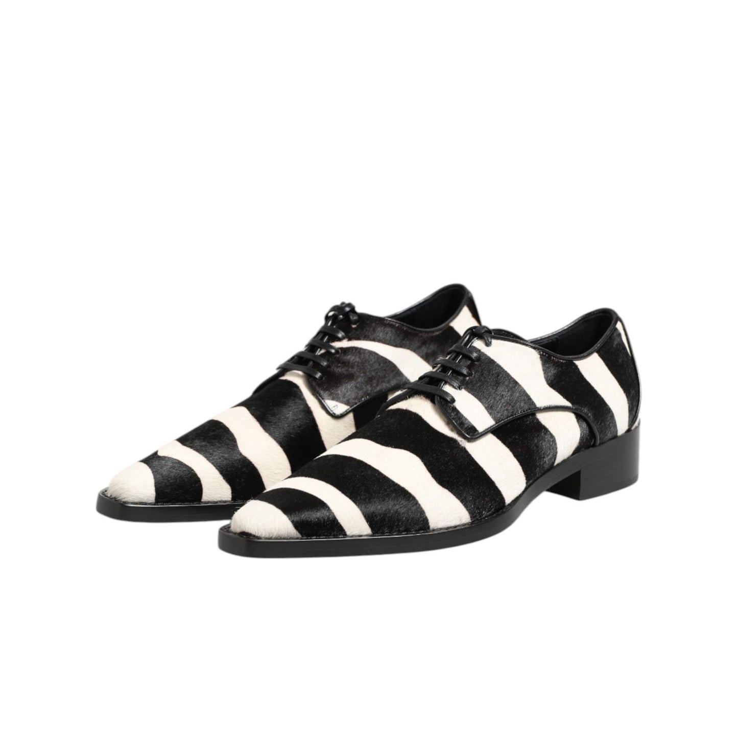 Dolce & Gabbana Black White Zebra Pony Fur Dress Shoes