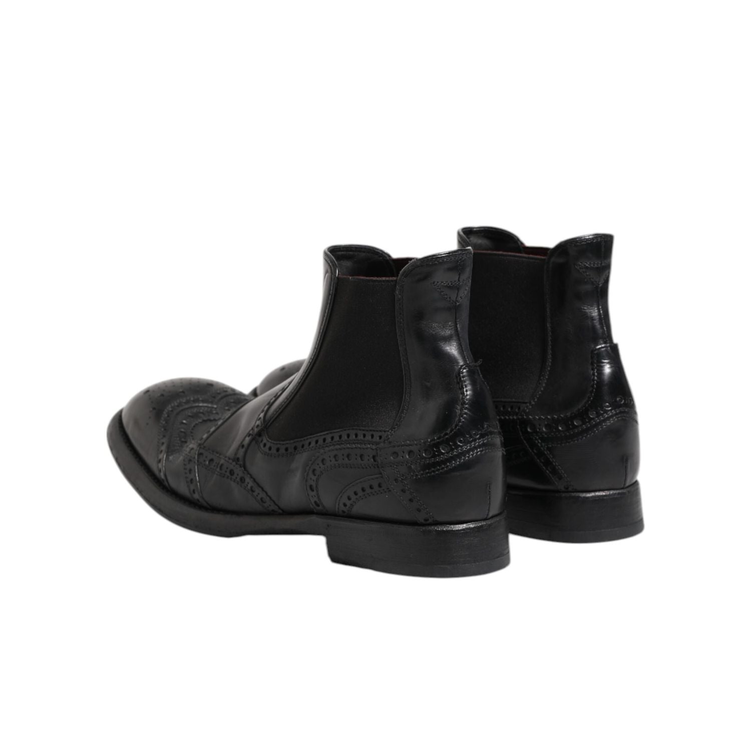 Dolce & Gabbana Black Leather Ankle Boots Slip On Shoes