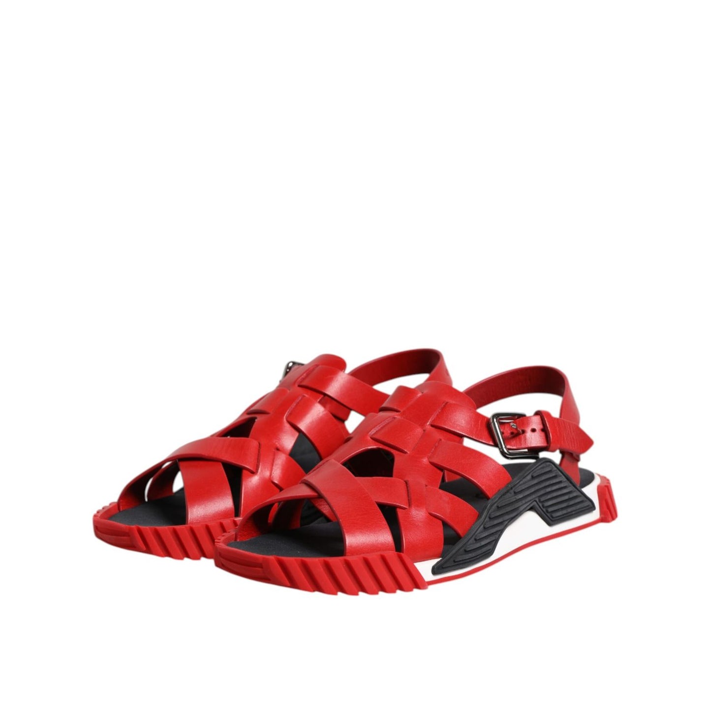 Dolce & Gabbana Red Black Leather Ankle Strap Sandals Shoes