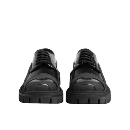 Dolce & Gabbana Black Patent Leather Trekking Derby Shoes