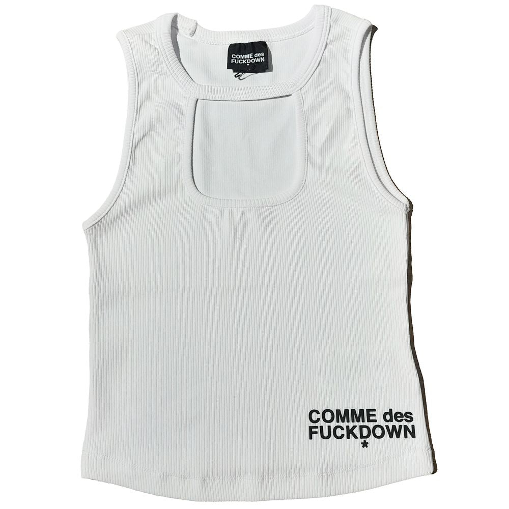 Comme Des Fuckdown White Cotton Tops & T-Shirt CO-15679-S