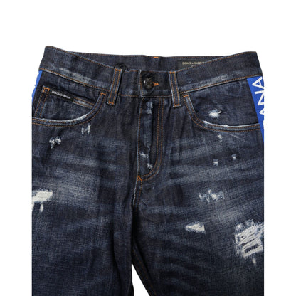 Dolce & Gabbana Dark Blue Tattered Skinny Denim Jeans
