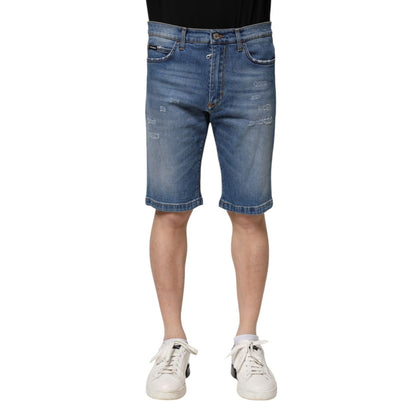Dolce & Gabbana Blue Cotton Stretch Men Denim Bermuda Shorts