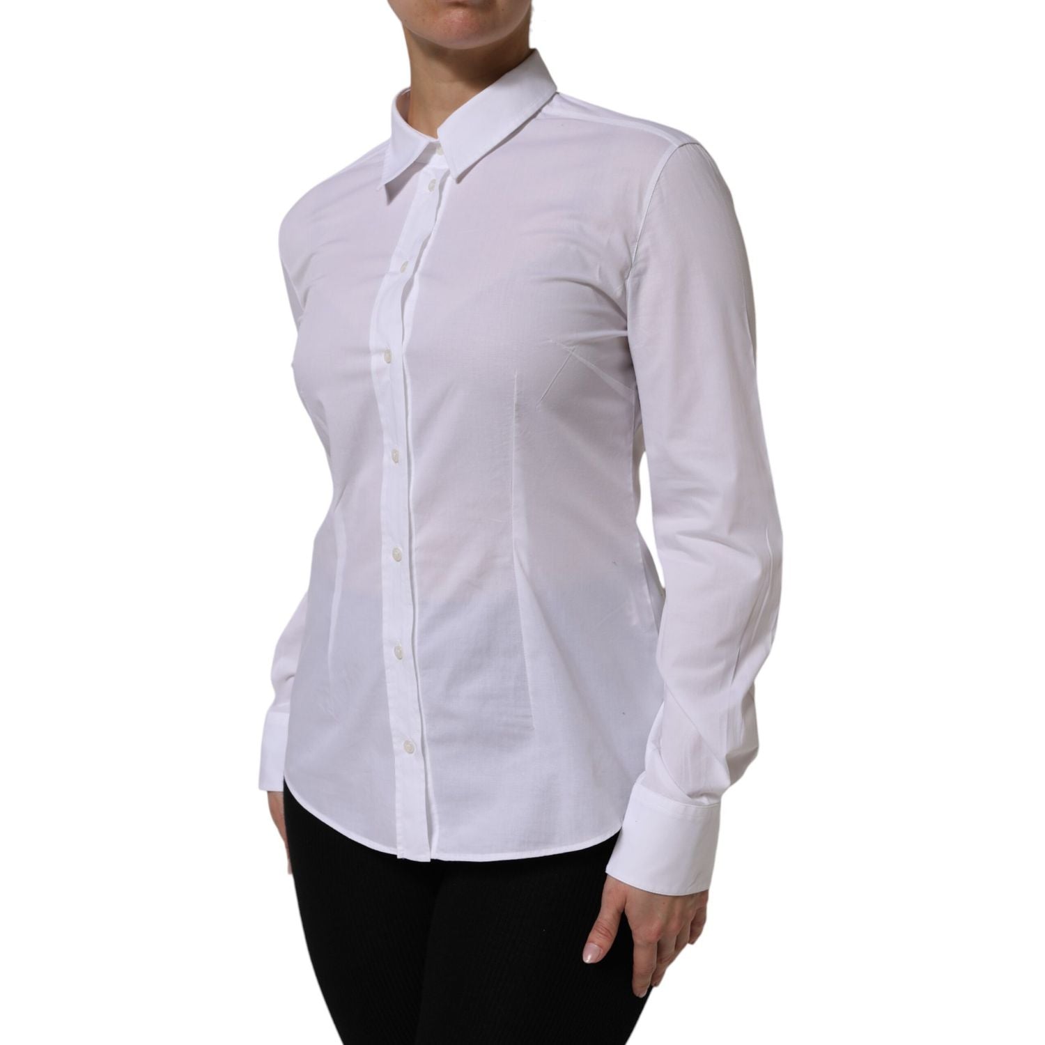 Dolce & Gabbana White Cotton Long Sleeves Collared Top Shirt