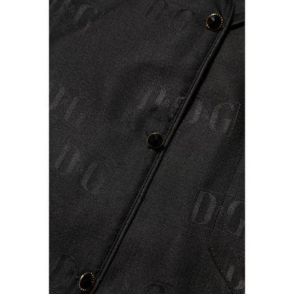 Dolce & Gabbana Black Silk DG Embroidery Long Sleeves Top