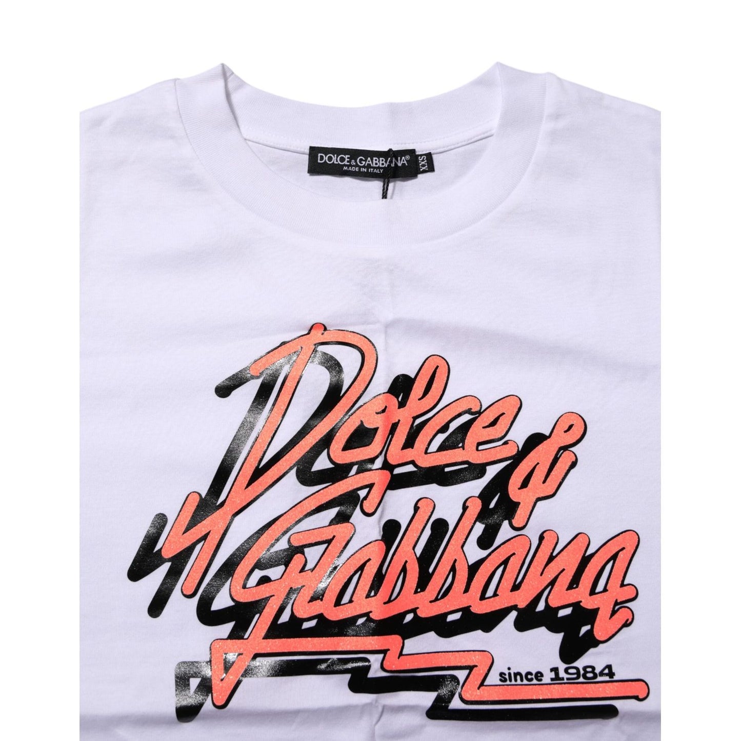 Dolce & Gabbana White Cotton Graphic Print Crew Neck T-shirt
