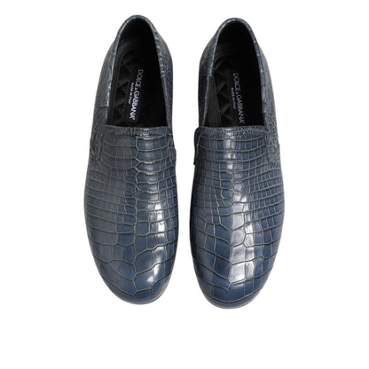 Dolce & Gabbana Blue Exotic Leather Slip On Loafers Men Dress Shoes
