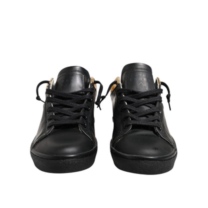 Leather Crown Black Gold Lace Up Low Top Women Sneakers Shoes
