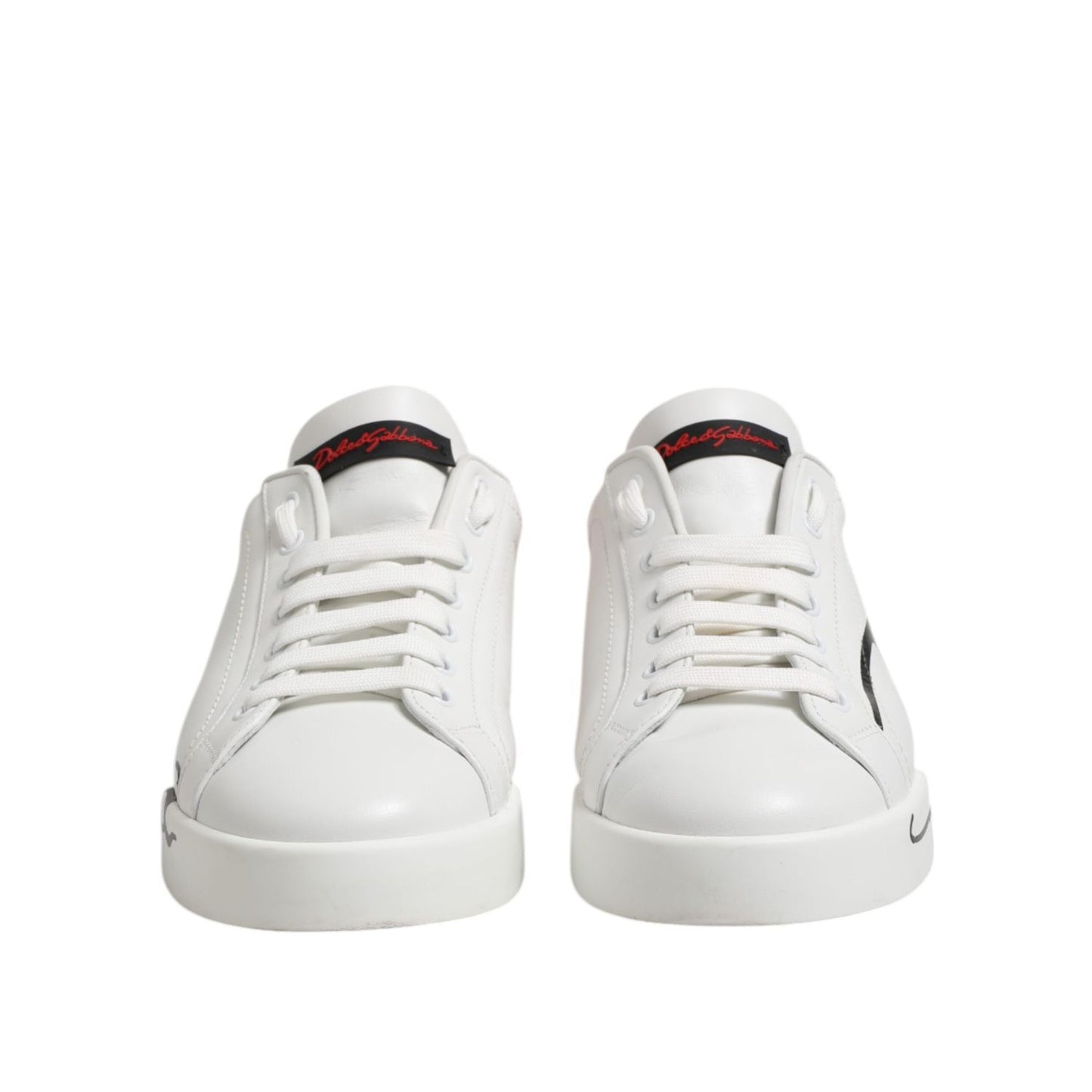 Dolce & Gabbana White Red Logo Low Top Leather Sneakers Shoes