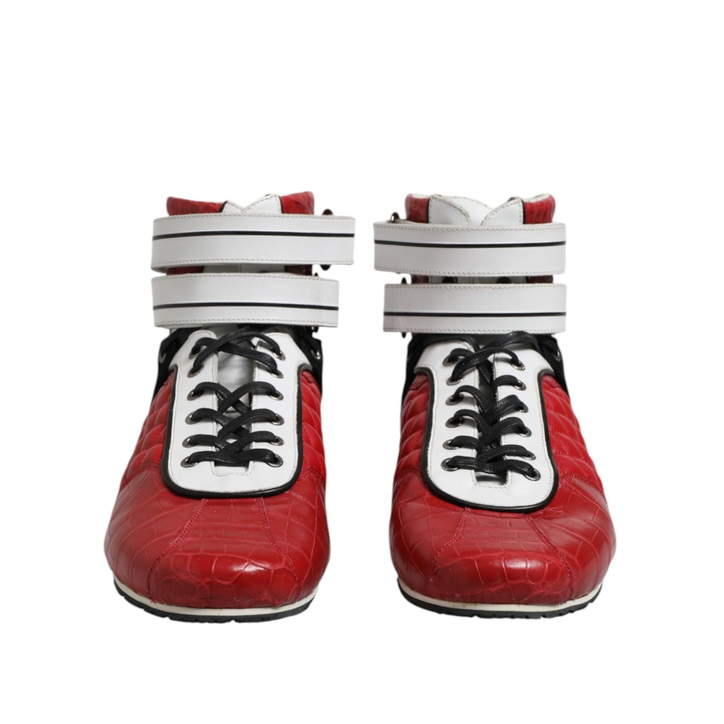 Dolce & Gabbana Red Quilted Leather Lace Up Sneakers Shoes