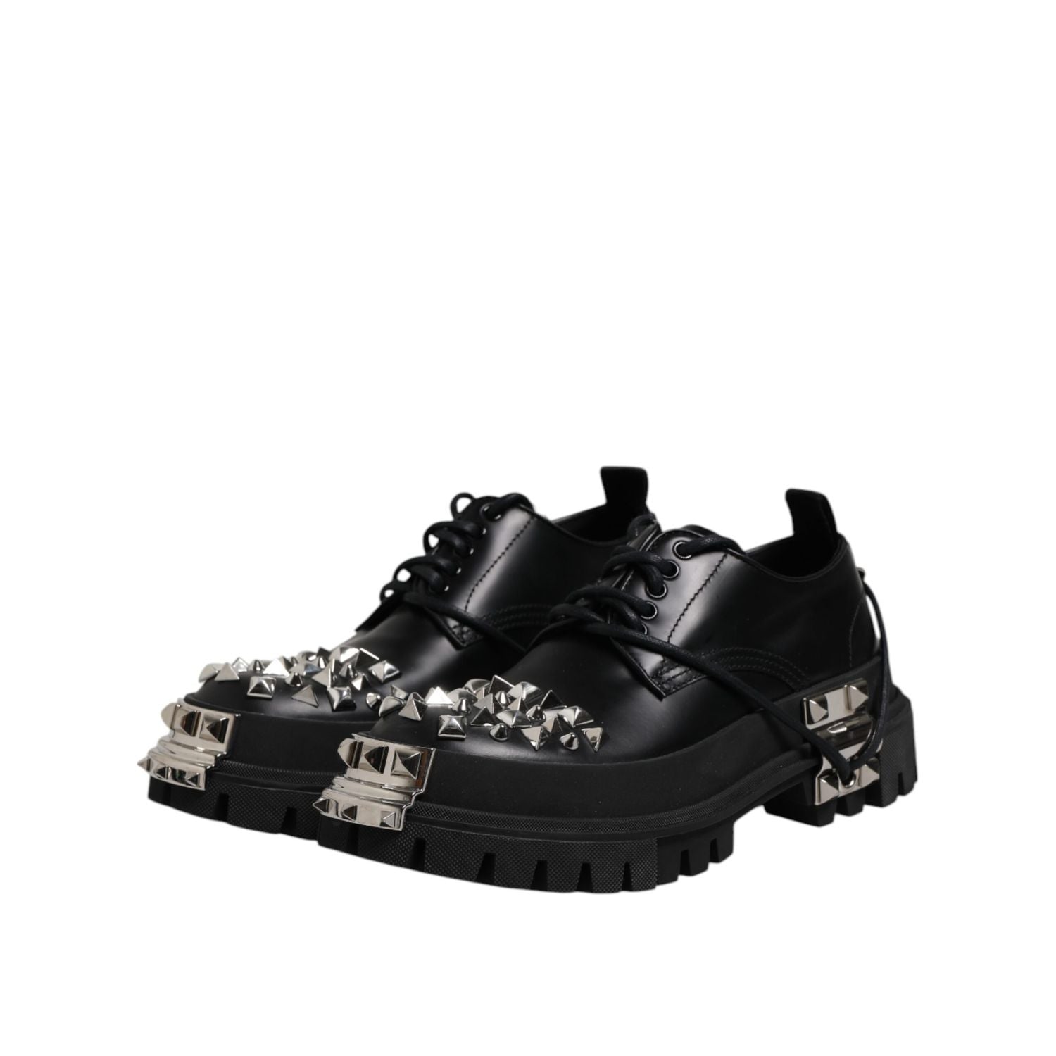 Dolce & Gabbana Black Leather Embellished Trekking Derby Shoes