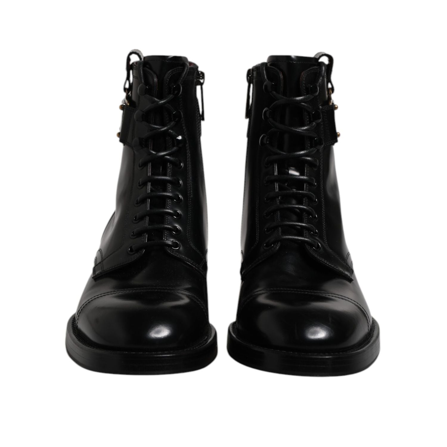 Dolce & Gabbana Black Leather Mid Calf Boots Lace Up Shoes