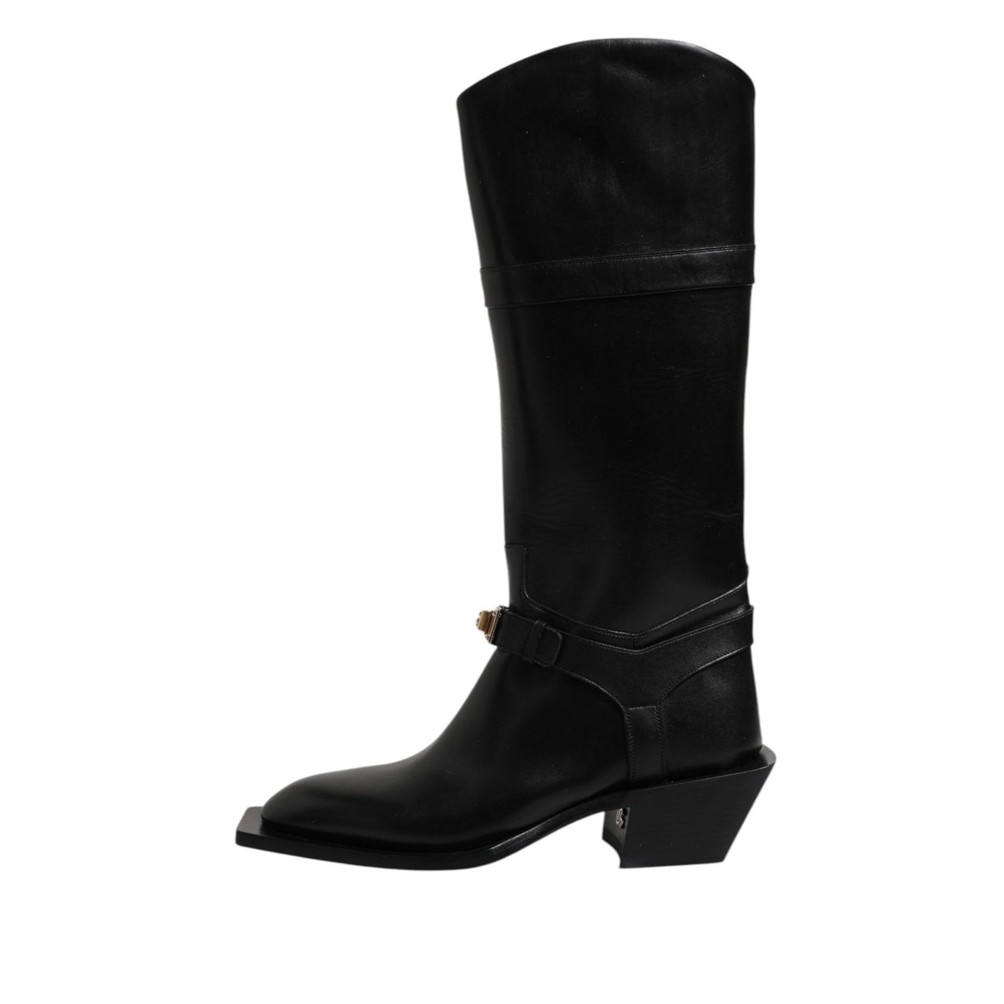 Dolce & Gabbana Black Leather High Boots Flats Shoes