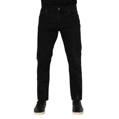 Dolce & Gabbana Black Cotton Logo Plaque Slim Fit Denim Jeans