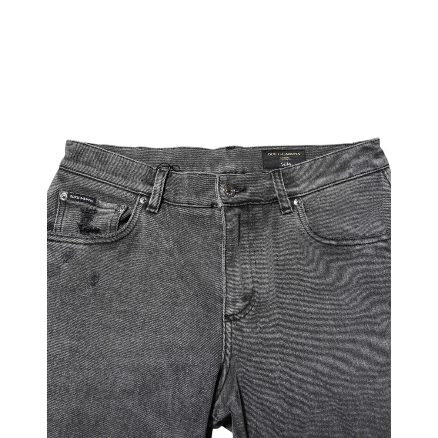 Dolce & Gabbana Gray Cotton Logo Plaque Denim Jeans