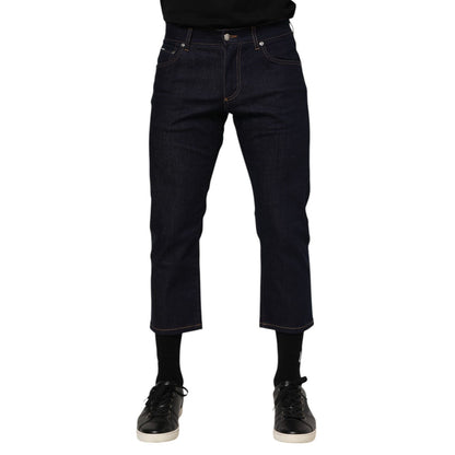 Dolce & Gabbana Dark Blue Cotton Logo Slim Fit Men Denim Jeans