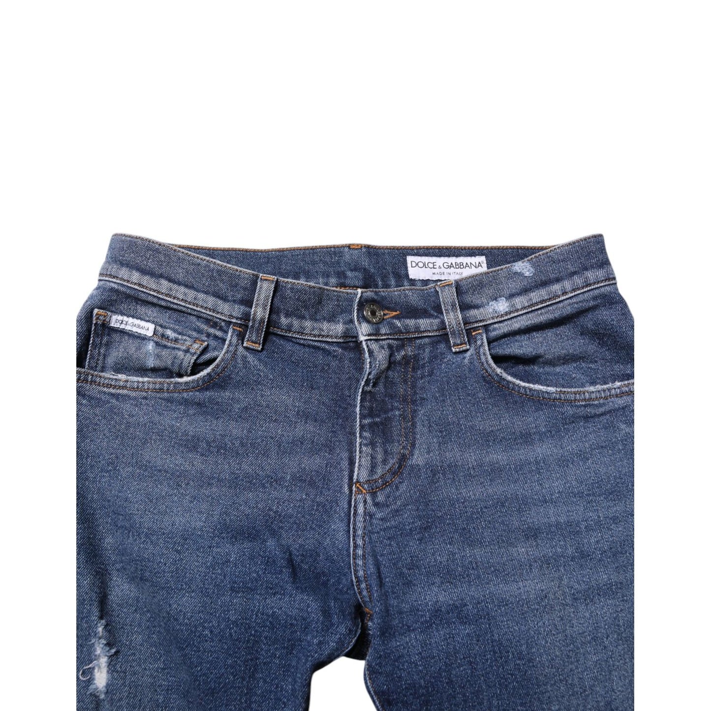 Dolce & Gabbana Blue Cotton Logo Plaque Skinny Men Denim Jeans